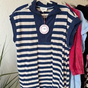 Umgee Navy and White Striped Sleeveless Pullover Dress